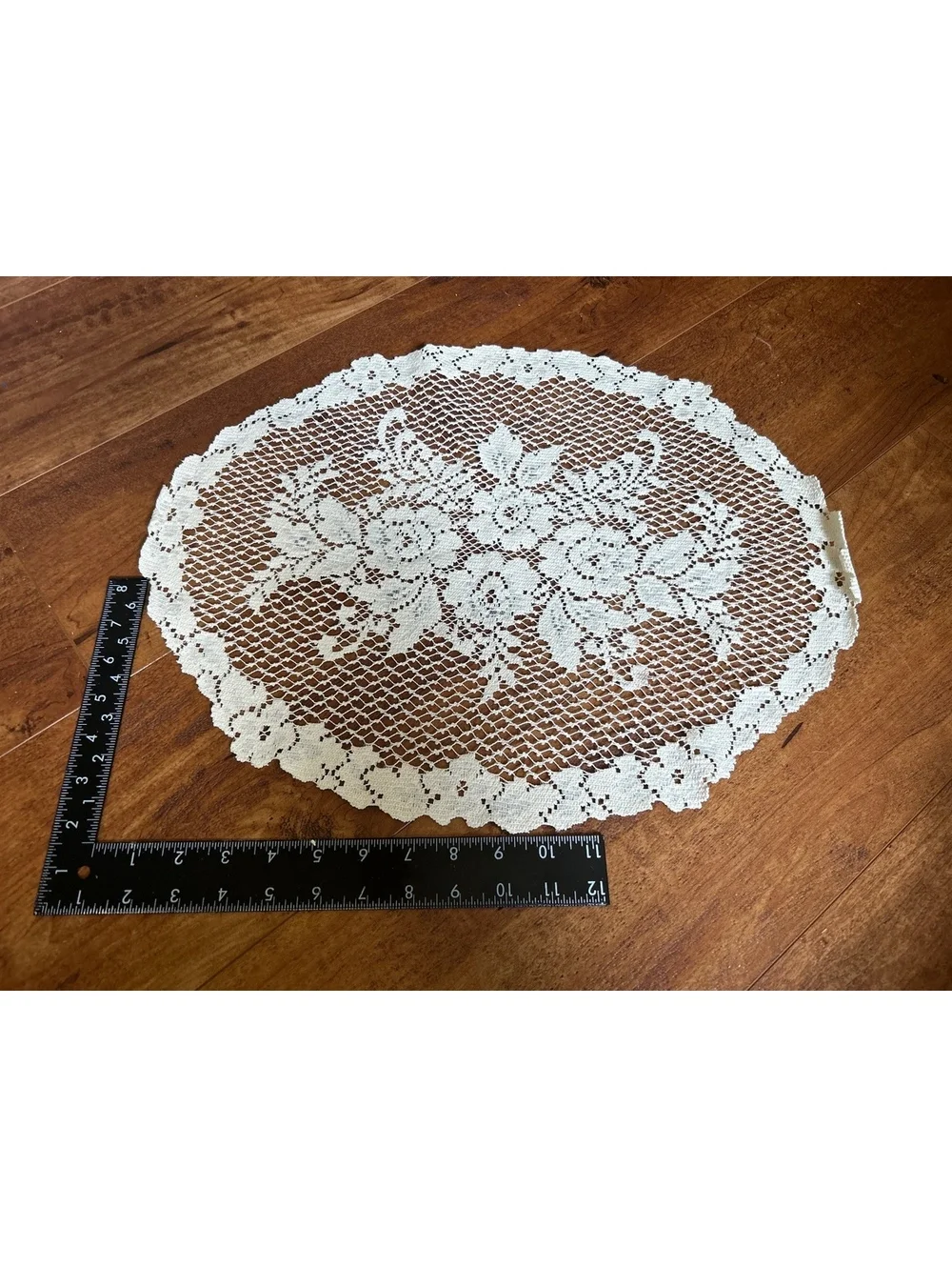 Vintage Oval White Lace Doily with Floral Pattern